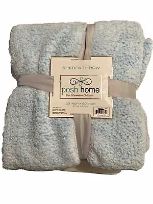 Posh Home 50 X60  Cable Knit Sherpa Lined Throw Blanket In Baby Blue • £33.75