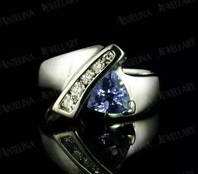 2.20 Ct Simulated Trillion Tanzanite Engagement Ring 925 Sterling Silver Plated • $93.49