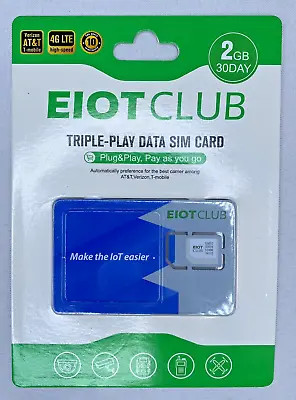 EIOTCLUB Data Only SIM Card Triple Play Verizon ATT T-Mobile-2GB 30DAY USA Cover • $22.95