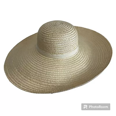 Made In Italy Neiman Marcus Straw Cream Wide Brim Hat Sun Pool Derby Church • $99.89