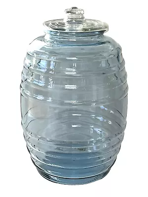 VTG XL 5 Gallon Pickling Jar Blue Ribbed Beehive Glass W/ Lid 18  Apothecary • $135