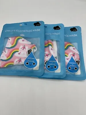 Unicorn Face Masks 3 Pack Girls Age 4-10 Pink Unicorn Cloth Face Covering • £2.99