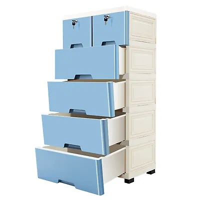 Plastic Drawers Dresser Storage Cabinet With Lock Bedroom Tower Organizer 40 H • $70.30