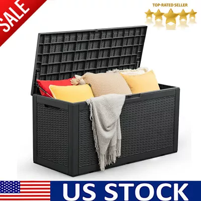 100 Gallon Resin Deck Box Storage Bench Chest Organizer Outdoor Garden  Black • $77.49