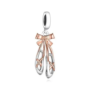 $26.99 • Buy S925 Silver & Rose Gold Bow Ballet Slippers Dancing Charm By Unique Designs