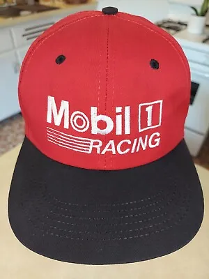 Vintage 1980s Mobil 1 Racing Hat Red & Black Snapback Cap Made In USA • $14.99