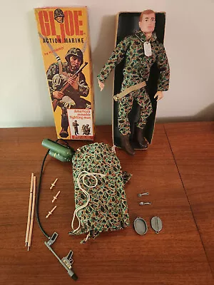 Vintage 1964 G.I. JOE ACTION MARINE 12  Figure W/box & Beachhead Accessories • $350