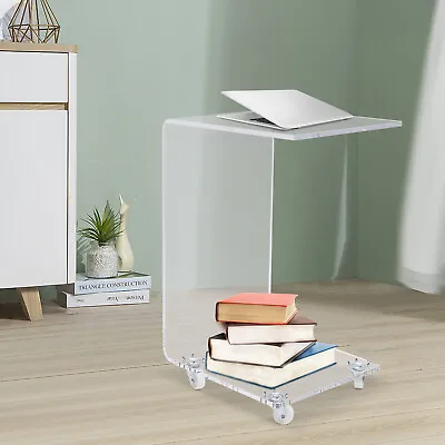 Clear Acrylic Sofa Side Table Transparent C Shaped End Table With Rollers • $89.31