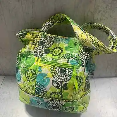 Vera Bradley Womens Limes Up Shoulder Tote Bag Medium Green Floral Pockets  • $19.96