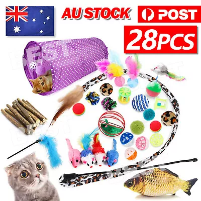 28 Items Lovely Pet Toy Bulk Buy Cat Kitten Toys Rod Fur Mice Bells Balls Catnip • $14.95