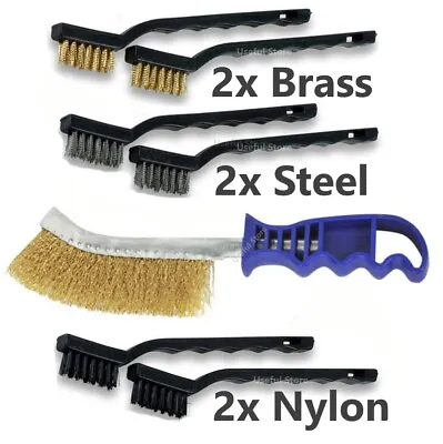 7x WIRE BRUSH SET Steel Brass Nylon Metal Rust Paint Remover Long Cleaner • £5.99