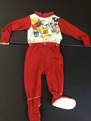 Baby Mickey Pluto VTG Sears Sleeper Footed Pajama 12M 2 Piece Set • $25