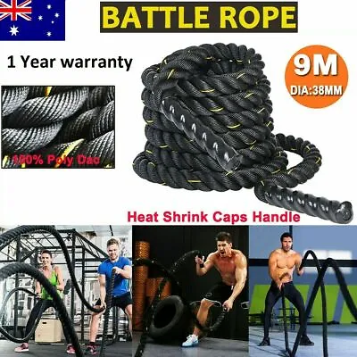 9M 38mm PolyDac Battle Rope Sports Exercise Fitness Workout Strength Training AU • $54.99