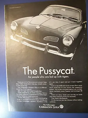 1966 VW Volkswagen KARMANN GHIA Mid-size Mag Car Ad - The Pussycat  • $6.95
