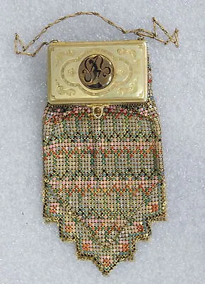 RARE Whiting Davis Victorian Enamel Mesh Bag Compact Combo Purse Flapper Clutch • $399.99