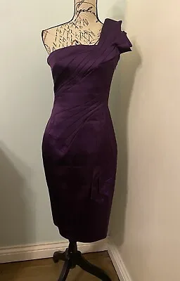 Iconic Karen Millen 12 UK Purple Folded Fan Satin Party Races Wiggle Dress Y2K • £24.99