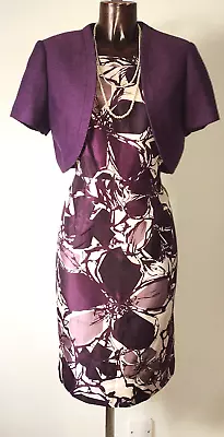 Jacques Vert Purple Plum Beige Dress & Bolero Mother Of Bride Suit Size 14 • £59.99