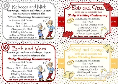 10 Personalised Wedding Anniversary Invitations 25/30/40/50/60 ALL YEARS W/env  • £4.50