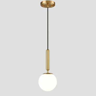 Mid Century Modern Globe Pendant Light Opal Glass Hanging Light Fixture • $52.24