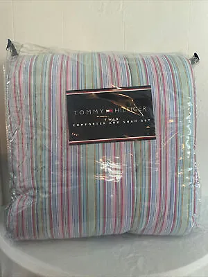 Tommy Hilfiger Twin Comforter And Sham Set A.C Stripe Sharon Pink NOS • $59