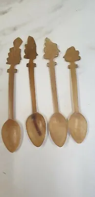 £15 • Buy Antique Cow Horn Set Of 4 Eastern Carved Handle Tea Spoons