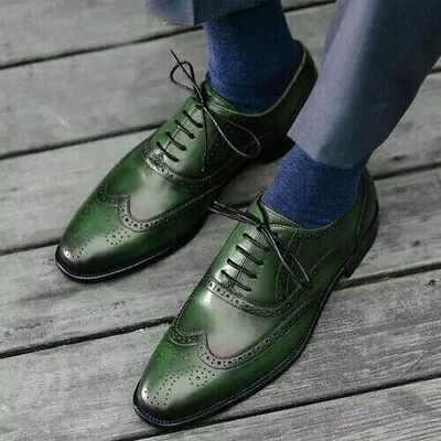 New Men's Handmade Green Leather Oxford Wingtip Brogue Dress Formal Shoe Men. • $124.99