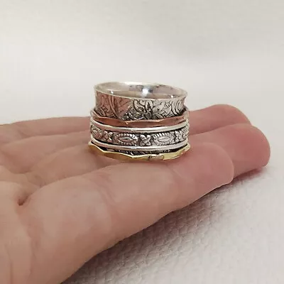 Solid 925 Sterling Silver Meditation Statement Spinner Ring All Size MK-905 • $13.99