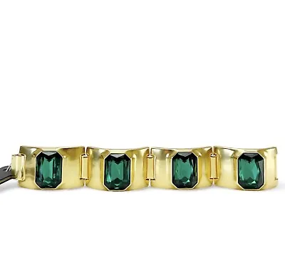 J. Crew Matte Goldtone Green Glass Baguette Crystal Panel Link Bracelet • $49.99