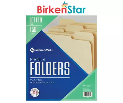 Member's Mark Manila File Folders Letter 1/3 Cut Assorted Tabs 150 Per Box • $24.59