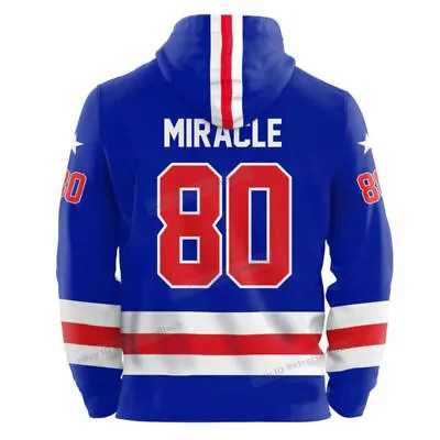 1980 Miracle On Ice USA Hockey Hoodie Sweater Custom Stitched Blue Any Names • $49