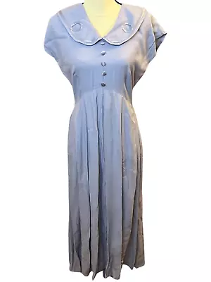 Vtg 90s Nina Piccalino Periwinkle Peter Pan Collar Pleated Faux Button Dress S • $39