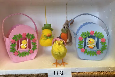£12.50 • Buy 5 Gisela Graham Easter Felt Decorations 2 Baskets Rabbit Chicks Duckling New