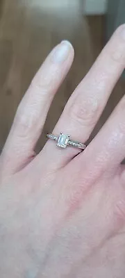 18ct White Gold Emerald Cut Diamond Ring • £695