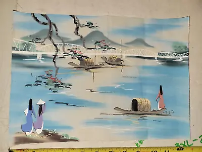 Vintage Chinese / Japanese Painting On Linen 9x12 • $19.99