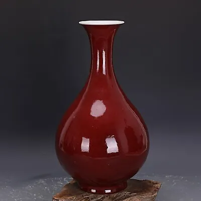 13.5  Chinese Old Monochrome Ox-blood Red Glaze Porcelain Bottle Vase Mark • $329