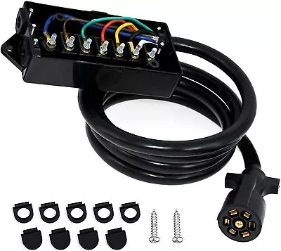 New 7 Way Plug Trailer Cord 7-Pole Inline Junction Box Wiring Harness 7/8/10 FT • $27.89