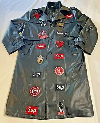 Mens Leather Duster Coat Size 4XL Runchuanyidu With Supreme & Scarface Patches • $95