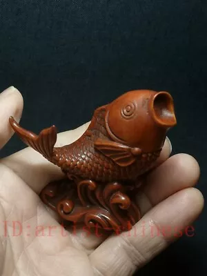 Japanese Boxwood Hand Carved Lovely Fish Figure Statue Netsuke Collectable Gift • £22.79