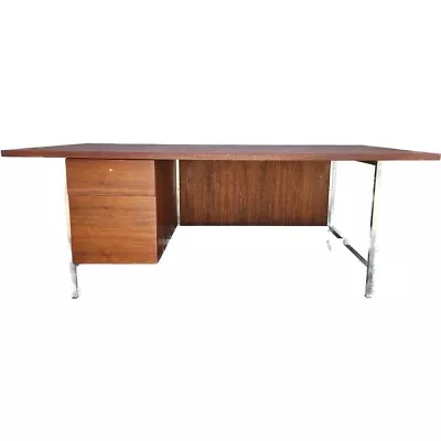 1960’s Florence Knoll Walnut And Chrome Executive Desk • $5900