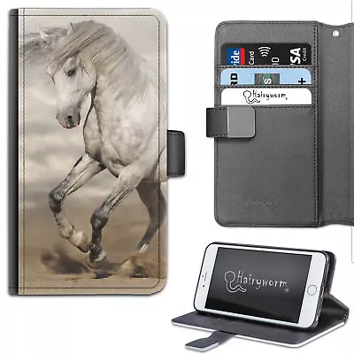 Grey And White Horse Pony On Sand PU Leather Wallet Phone Case;Flip Case/Cover • $56.84