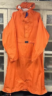 Vintage Lands End Rain Jacket Ankle Length Anorak Convertible Packable Orange • $168.59