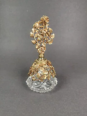 Vintage Matson Gold Ormolu Rose Floral Glass Perfume Bottle Dauber Signed • $70