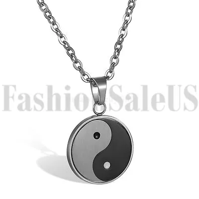 Stainless Steel Mens Women Tai Chi Yin Yang Bagua Lucky Pendant Necklaces Gift • $9.99