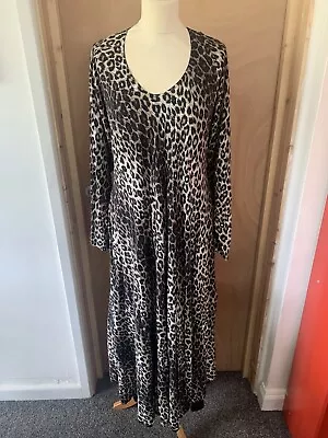 Hampstead Bazaar Leopard Animal Print Midi Maxi Dress Cotton Pockets L 12 14 16 • £25