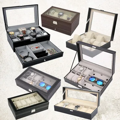 £9.95 • Buy Watch Box 6/10/12/20/24 Slots Leather Jewelry Display Collection Storage Case UK