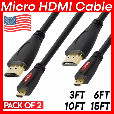 2PCS Micro HDMI Cable Micro HDMI To HDMI Cord Adapter Camera 4K TV Raspberry Pi • $12.99