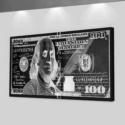 Gold Money Art 100 Dollar Bill Canvas Wall Art Office Decor • $59.95