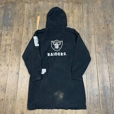 LA Raiders Rain Jacket 90s Full Zip NFL Sports Parka Coat Black Mens Large • £60
