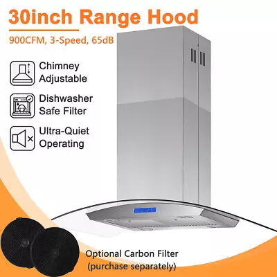 30inch Island Mount Range Hood 900CFM Button/Touch Control LED Ducted/Ductless • $254.99