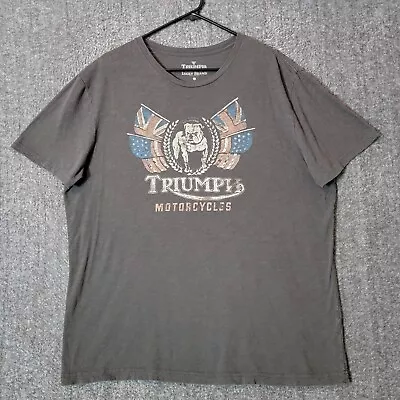 Lucky Brand Triumph Motorcycles T-Shirt Mens XL Gray Union Jack UK Flag Bulldog • $22.94